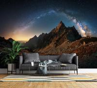 Non-Woven Photo Wallpaper 3D Milky Way Starry Sky Feature Wall Mural Matt | Wipeable Panoramic Mural Wallpaper 500x280 cm Mountain Peak Landscape Paste The Wall Art for Living Room Bedroom Home Office