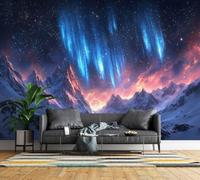 Non-Woven Photo Wallpaper 3D Northern Lights Mountain Wall Mural Matt | Wipeable Panoramic Mural Wallpaper 200x140 cm Aurora Borealis Starry Sky Wall Art for Living Room Bedroom Home Office F8