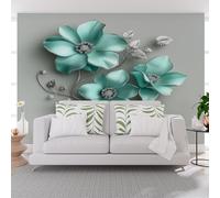Non-Woven Photo Wallpaper 3D Plants Floral Green 365x254cm(W x H) Wall Mural Wallpaper for Living Room Bedroom Children's Room Corridor Murals Decoration Plants Floral with Leaves Poster Picture