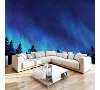 Non-Woven Photo Wallpaper 3D Starry Sky Wald Feature Wall Mural Matt | Wipeable Panoramic Mural Wallpaper 300x210 cm Northern Lights Wall Art for Living Room Bedroom Home Office A178