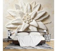 Non-Woven Photo Wallpaper, 3D Textured Edelweiss Flower Wall Mural 371 x 280 cm Modern Art Realistic Fuzzy Petal Wallpaper Feature Decoration for Living Room Bedroom Background