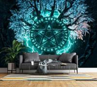 Non-Woven Photo Wallpaper 3D Tree of Life Feature Wall Mural Matt | Wipeable Panoramic Mural Wallpaper Pentagram Rune Viking Waterproof Wall Art 500x280 cm for Living Room Bedroom Kid Room c69