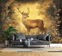 Non-Woven Photo Wallpaper 3D Vintage Deer Feature Wall Mural Matt | Wipeable Panoramic Mural Wallpaper 200x140 cm Forest Animal Paste The Wall Art for Living Room Bedroom Home Office F99
