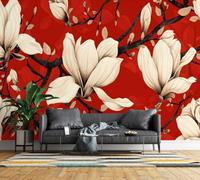 Non-Woven Photo Wallpaper 3D Vintage Magnolia Floral Wall Mural Matt | Wipeable Panoramic Mural Wallpaper 500x280 cm Oriental Botanical Paste The Wall Art for Living Room Bedroom Home Office F62