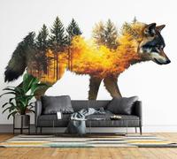 Non-Woven Photo Wallpaper 3D Wolf Forest Feature Wall Mural Matt | Wipeable Panoramic Mural Wallpaper 200x140 cm Vintage Animalautumn Paste The Wall Art for Living Room Bedroom Home Office d71