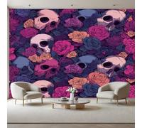 Non-Woven Photo Wallpaper Abstract Rose and Floral Skull 390x260cm(W x H) Wall Mural Wallpaper for Living Room Bedroom Children's Room Corridor Murals DecorationColorful Floral Skull Poster Picture