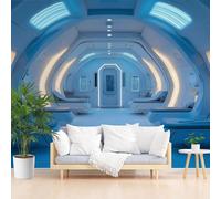 Non-Woven Photo Wallpaper Abstract Technology Control Room 365x254cm(W x H) Wall Mural Wallpaper for Living Room Bedroom Children's Room Corridor Murals Decoration Futuristic Blue Poster Picture