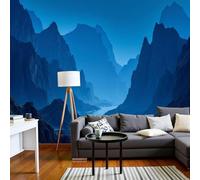 Non-woven photo wallpaper, abstract winding river 3D effect, deep mountains, space, for living room, bedroom, blue non-woven wallpaper, wall mural for wall decoration, 400cm x 280cm, stickers - framel