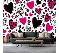 Non-Woven Photo Wallpaper Animal Print Heart-Shaped Leopard Print Mural 500 x 280 cm, Valentine's Day Theme Bedroom Wallpaper Decoration, Living Room Wall Mural Wall Covering Design