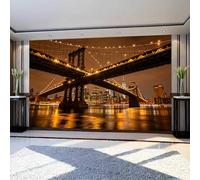 Non-Woven Photo Wallpaper Brooklyn Bridge, New York 3D Effect Panoramic Wall Mural 450x315 cm - Modern City Night View Murals for Bedroom, Living Room, Home Decor Wall Art Wallpaper Poster m1424