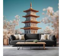 Non-Woven Photo Wallpaper Building Tower Sky Flowers Mural 400 x 280 cm, Photography Style Bedroom Wallpaper Decoration, Living Room Wall Mural Wall Covering Design
