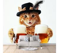 Non-Woven Photo Wallpaper Cat Creative 3D Pattern Animal Wall Mural 500x280 cm Durable Waterproof Easy to Clean Wall Paper for Living Room Corridor Café Gallery Office Decoration Mural Poster