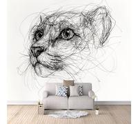 Non-Woven Photo Wallpaper Cat Cute Lines 3D Pattern Animal Wall Mural 500x280 cm Durable Waterproof Easy to Clean Wall Paper for Living Room Corridor Café Gallery Office Decoration Mural Poster