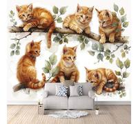 Non-Woven Photo Wallpaper Cat Cute Modern 3D Pattern Animal Wall Mural 500x280 cm Durable Waterproof Easy to Clean Wall Paper for Living Room Corridor Café Gallery Office Decoration Mural Poster