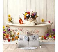 Non-Woven Photo Wallpaper Cat Flower 3D Pattern Animal Wall Mural 500x280 cm Durable Waterproof Easy to Clean Wall Paper for Living Room Corridor Café Gallery Office Decoration Mural Poster
