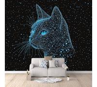 Non-Woven Photo Wallpaper Cat Galaxy 3D Pattern Animal Wall Mural 500x280 cm Durable Waterproof Easy to Clean Wall Paper for Living Room Corridor Café Gallery Office Decoration Mural Poster