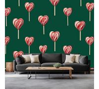 Non-Woven Photo Wallpaper Christmas Heart-Shaped Lollipops Mural 500 x 280 cm, Cartoon Style Bedroom Wallpaper Decoration, Living Room Wall Mural Wall Covering Design