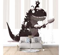 Non-Woven Photo Wallpaper Dinosaur Cat 3D Pattern Animal Wall Mural 500x280 cm Durable Waterproof Easy to Clean Wall Paper for Living Room Corridor Café Gallery Office Decoration Mural Poster