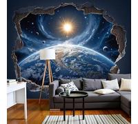 Non-woven photo wallpaper Earth perspective space 3D effect photo wallpaper science fiction galaxies wallpaper for living room bedroom, blue non-woven wallpaper wall covering wallpaper for wall decora