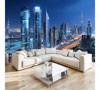Non-Woven Photo Wallpaper for Children's Room 300 x 210 cm, Modern Architecture Night Scene Street Themed Playful Wallpaper for Nurseries Playrooms Children's Bedroom - Dark Blue