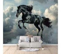 Non-Woven Photo Wallpaper Horse Black 3D Pattern Animal Wall Mural 500x280 cm Durable Waterproof Easy to Clean Wall Paper for Living Room Corridor Café Gallery Office Decoration Mural Poster