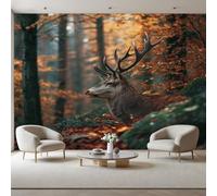Non-Woven Photo Wallpaper Jungle Animal Deer 390x260cm(W x H) Wall Mural Wallpaper for Living Room Bedroom Children's Room Corridor Murals DecorationAutumn Jungle Scenery Yellow Poster Picture