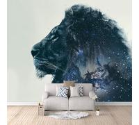 Non-Woven Photo Wallpaper Lion Stars Galaxy 3D Pattern Animal Wall Mural 300x256 cm Durable Waterproof Easy to Clean Wall Paper for Living Room Corridor Café Gallery Office Decoration Mural Poster