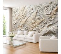 Non-Woven Photo Wallpaper Modern Botanical 3D Effect Plaster Relief Wall Mural 500×350cm (Wxh) Elegant Botanical Wall Decor Living Room Bedroom Tv Background 500×350cm (Wxh) (197×138Inch)