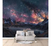 Non-Woven Photo Wallpaper Mountains Galaxy 3D Pattern Galaxy Wall Mural 400x280 cm Durable Waterproof Easy to Clean Wall Paper for Living Room Corridor Café Gallery Office Decoration Mural Poster
