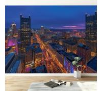 Non-Woven Photo Wallpaper Mural Aerial View of Urban Buildings Art Photo Wallpaper Murals 3D Effect Blue, Easy to Install, for Living Room Bedroom - 200 x 140 cm
