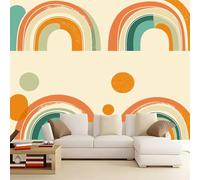 Non-Woven Photo Wallpaper Mural Beige 150 x 105 cm - 3D Retro Rainbow Arch Circle Wall Decoration for Children's Bedroom TV Background - Modern Art Print Poster Housewarming Gift