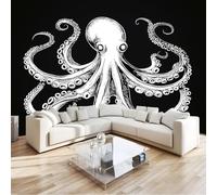 Non-Woven Photo Wallpaper Mural Black 150 x 105 cm - 3D Art Biology Sea Monsters Octopus Wall Decoration for Children's Bedroom TV Background - Modern Art Print Poster Housewarming Gift