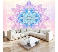 Non-Woven Photo Wallpaper Mural Pink 200 x 140 cm - 3D Exotic Style Round Floral Wall Decoration for Children's Bedroom TV Background - Modern Art Print Poster Housewarming Gift