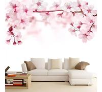 Non-Woven Photo Wallpaper Mural White 400 x 280 cm - 3D Cute Springtime Watercolor Cherry Blossoms Wall Decoration for Children's Bedroom TV Background - Modern Art Print Poster Housewarming Gift