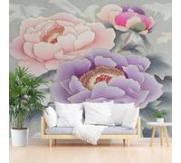 Non-Woven Photo Wallpaper Oriental Art Peony Floral 500x317cm(W x H) Wall Mural Wallpaper for Living Room Bedroom Children's Room Corridor Murals Decoration Modern Retro Plant Floral Poster Picture