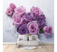 Non-Woven Photo Wallpaper Rose Flower Pink 3D Pattern Plant Wall Mural 400x280 cm Durable Waterproof Easy to Clean Wall Paper for Living Room Corridor Café Gallery Office Decoration Mural Poster