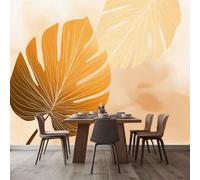 Non-Woven Premium Abstract Lines Leaves Boho Wallpaper, 3D Panoramic Custom Light OrangeWallpaper Mural 157 x 110 inch (W x H) - Living Room Background Decoration Poster
