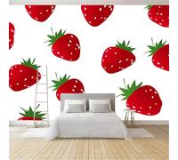 Non-Woven Premium Cartoon Cute Fruit Strawberries Wallpaper, 3D Panoramic Custom CreamWallpaper Mural 98 x 69 inch (W x H) - Living Room Background Decoration Poster