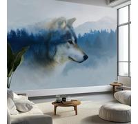 Non-Woven Premium Elegant Animals Wolf Forest Wallpaper, 3D Panoramic Custom Blue GrayWallpaper Mural 118 x 83 inch (W x H) - Living Room Background Decoration Poster