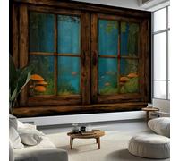 Non-Woven Premium Enchanting Forest Animals Wooden Frame Wallpaper, 3D Panoramic Custom Dark BlueWallpaper Mural 79 x 55 inch (W x H) - Living Room Background Decoration Poster