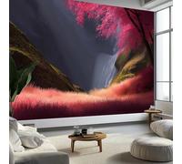 Non-Woven Premium Fantasy Forest Waterfall Wallpaper, 3D Panoramic Custom Light PinkWallpaper Mural 79 x 55 inch (W x H) - Living Room Background Decoration Poster
