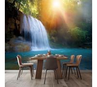 Non-Woven Premium Rainbow Waterfall Nature Wallpaper, 3D Panoramic Custom GreenWallpaper Mural 138 x 101 inch (W x H) - Living Room Background Decoration Poster