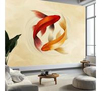 Non-Woven Premium Traditional Animals Koi Fish Wallpaper, 3D Panoramic Custom BeigeWallpaper Mural 157 x 110 inch (W x H) - Living Room Background Decoration Poster