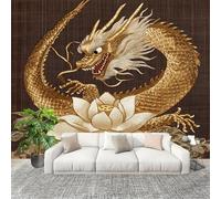 Non-Woven Premium Wall Mural 200x140cm Chinese Embroidered Golden Dragon No Residue Removable Waterproof Decals Art Wallpaper Dark Brown for Nursery Classroom Kitchen Office Sofa Background