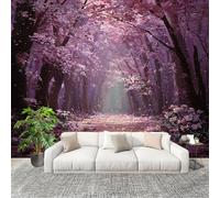 Non-Woven Premium Wall Mural 200x140cm Romantic Jungle Florals No Residue Removable Waterproof Decals Art Wallpaper Pink for Nursery Classroom Kitchen Office Sofa Background