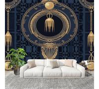 Non-Woven Premium Wall Mural 250x175cm Ancient Greece Artistic Patterns No Residue Removable Waterproof Decals Art Wallpaper Dark Blue for Nursery Classroom Kitchen Office Sofa Background