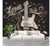 Non-Woven Premium Wall Mural 250x175cm Guitar Music Theme No Residue Removable Waterproof Decals Art Wallpaper Black for Nursery Classroom Kitchen Office Sofa Background