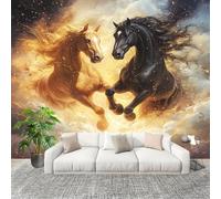 Non-Woven Premium Wall Mural 300x210cm Fantasy Animal Horse No Residue Removable Waterproof Decals Art Wallpaper Gold for Nursery Classroom Kitchen Office Sofa Background