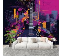Non-Woven Premium Wall Mural 350x256cm Abstract Music City No Residue Removable Waterproof Decals Art Wallpaper Black for Nursery Classroom Kitchen Office Sofa Background