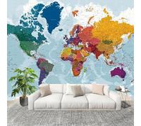 Non-Woven Premium Wall Mural 350x256cm Colored Map No Residue Removable Waterproof Decals Art Wallpaper White for Nursery Classroom Kitchen Office Sofa Background